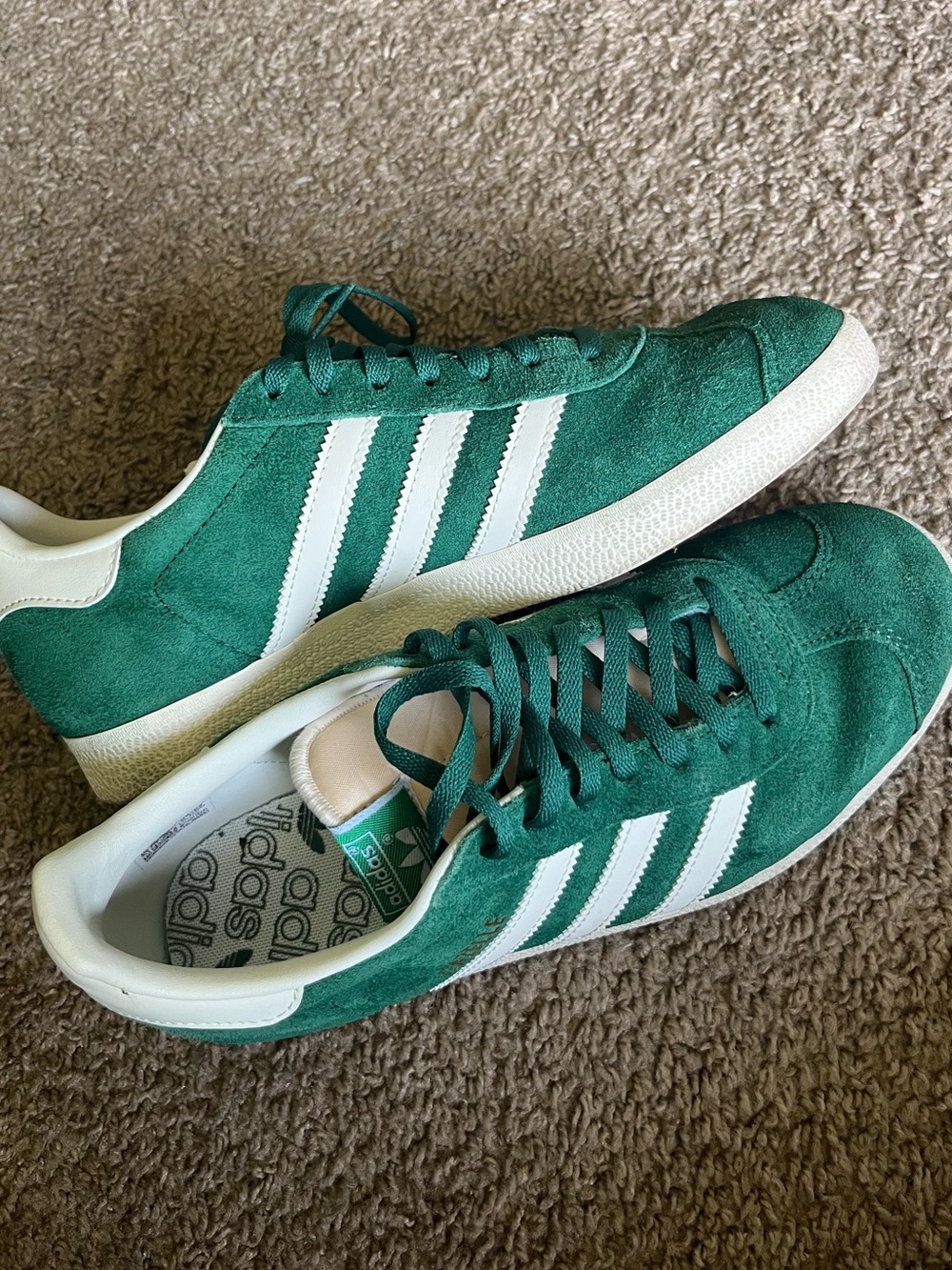 adidas Green Suede Sneakers with White Stripes